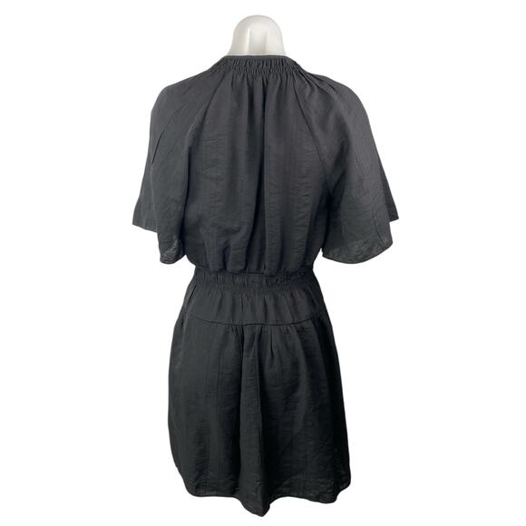 H&M Women's Black Short Sleeve V Neck Smocked Fit & Flare Mini Dress Size XS - Picture 2 of 4